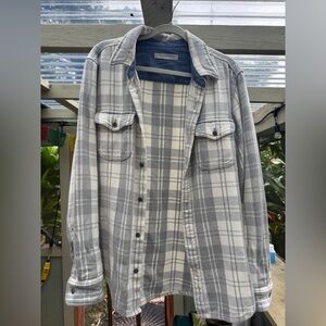 Outerknown gray and white plaid blanket shirt